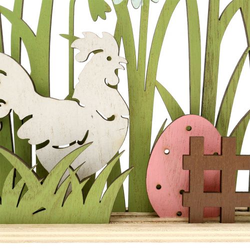 Article Décoration de printemps en bois avec coq et fleurs H21cm
