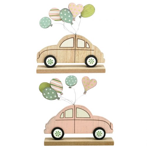 Floristik24 Voiture en bois avec ballons 17cm x 15cm 2pcs