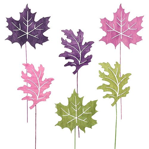 Floristik24 Mélange de feuilles de bois en bouchon 8cm L30cm bruyère, vert 12pcs