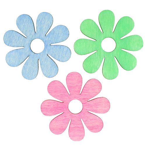 Floristik24 Fleurs en bois à disperser rose, vert, bleu Ø4cm 72 pcs