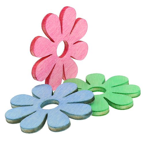 Floristik24 Fleurs en bois à disperser rose, vert, bleu Ø4cm 72 pcs