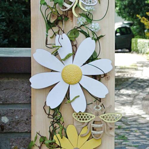 Article Fleurs en bois, décoration d&#39;été, marguerites jaunes et blanches, fleurs de décoration à suspendre 4pcs