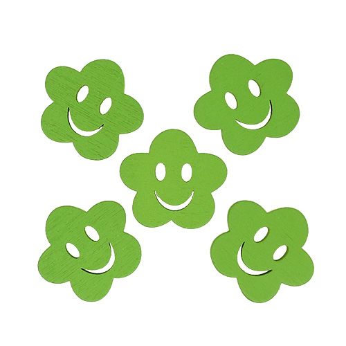Fleur en bois vert avec visage 2,5 cm 48 p.