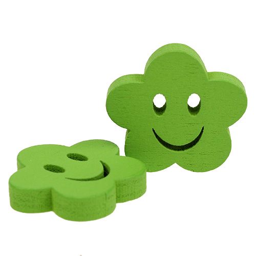 Fleur en bois vert avec visage 2,5 cm 48 p.
