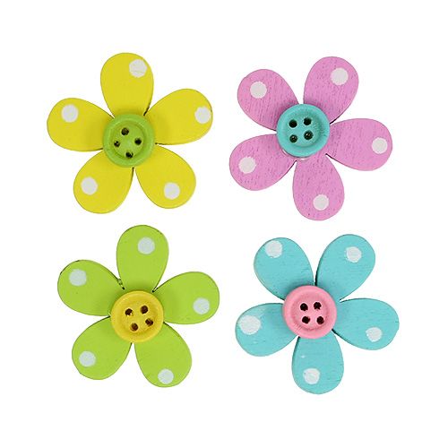 Fleur en bois à parsemer assortiment de couleurs 3 cm 24 p.