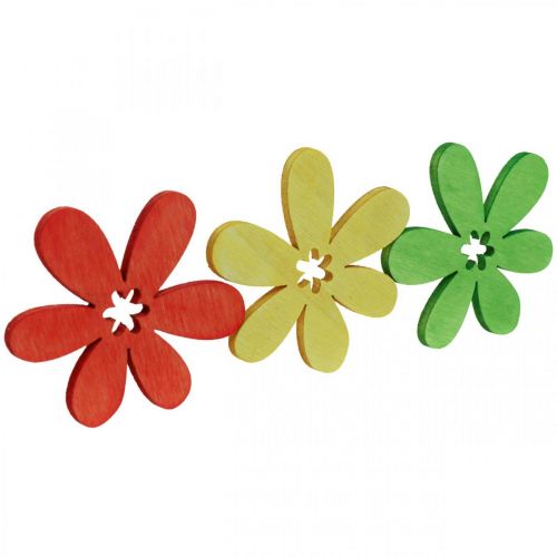 Article Fleurs en bois fleurs de décoration dispersées bois jaune/orange/vert Ø4cm 72 pcs