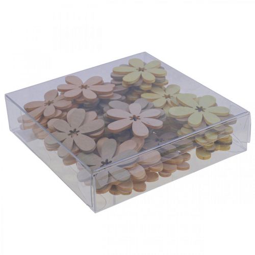 Floristik24 Fleurs en bois décoration fleurs dispersées bois beige/jaune/rose Ø4cm 72 pcs