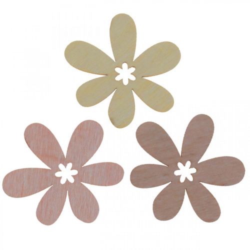 Floristik24 Fleurs en bois parsemer décoration fleurs bois beige/jaune/rose Ø4cm 72p