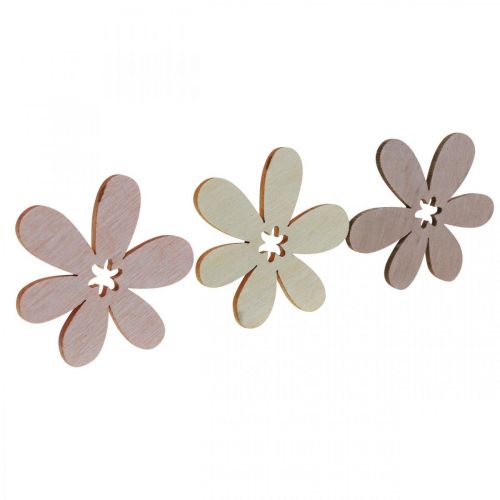 Fleurs en bois parsemer décoration fleurs bois beige/jaune/rose Ø4cm 72p