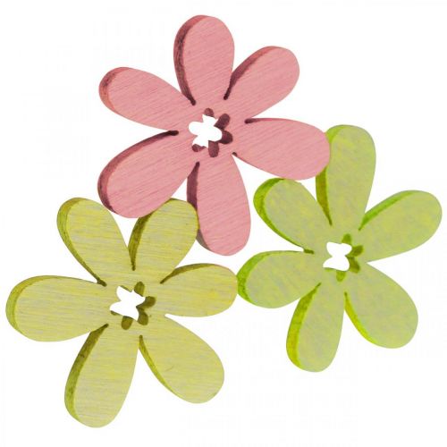 Article Fleurs en bois à disperser Décoration Fleurs Bois Jaune/Rose/Vert Ø2cm 144 Pcs