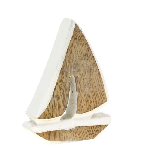 Bateau déco en bois de manguier, blanc, 10,5cm x 8,5cm