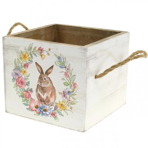 Floristik24 Jardinière Déco Bois Shabby Jardinière Lapin Blanc 12×14×14cm