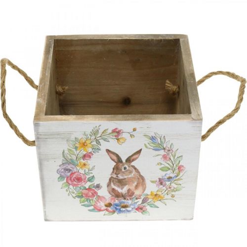 Floristik24 Jardinière Déco Bois Shabby Jardinière Lapin Blanc 12×14×14cm