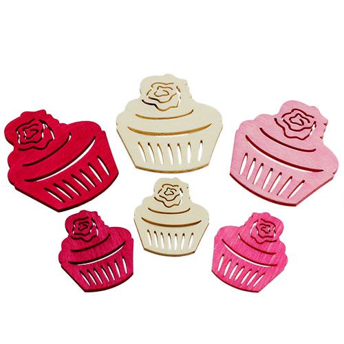 Floristik24 Décoration de table cupcakes en bois couleurs pastel muffins décoration anniversaire 24 pcs