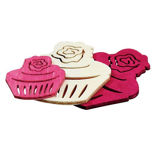 Article Décoration de table cupcakes en bois couleurs pastel décoration d&#39;anniversaire muffins 24pcs