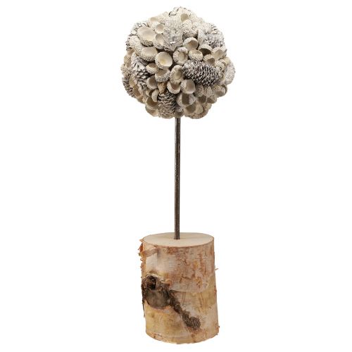 Article Déco arbre en bois décoration hiver bouleau glands cônes blanc H40cm
