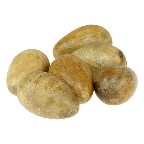 Article Oeufs en bois de manguier en filet de jute décoration de Pâques naturel 7-8cm 6 pcs
