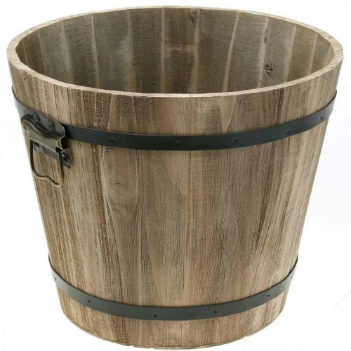 Jardinière en bois ronde avec anses Cache-pot vintage Ø40cm