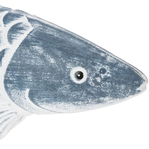 Poisson en bois bleu et blanc, décoration de poisson, apprêt de bois, 35 cm, 1 pièce | Floristik24.fr