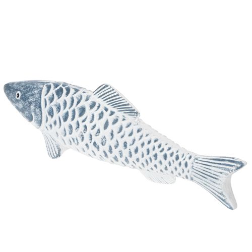 Poisson en bois bleu et blanc, décoration de poisson, apprêt de bois, 35 cm, 1 pièce | Floristik24.fr