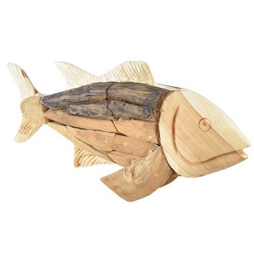 Article Poisson en bois teck décoration de table poisson décoration bois 63cm