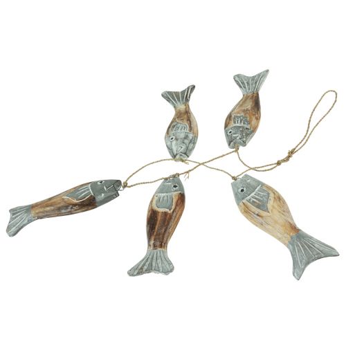 Article Cintre poisson en bois gris argenté avec 5 poissons bois 15cm