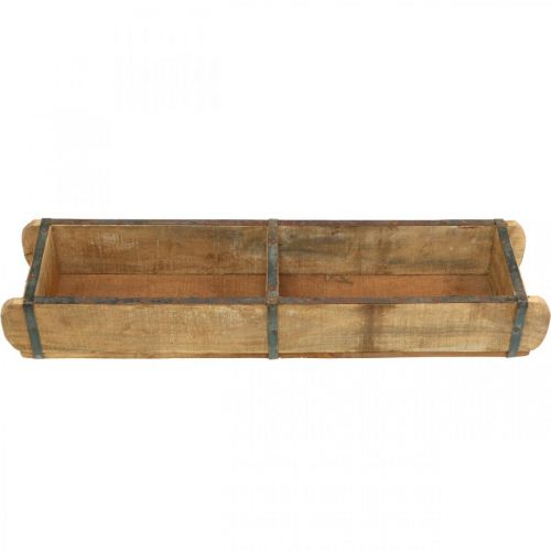 Article Jardinière en bois avec ferrures en métal, forme double brique, jardinière vintage L57cm