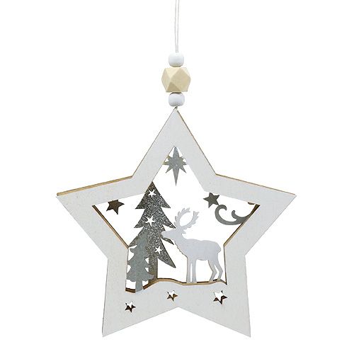 Suspension Étoile en bois avec motif 15cm 3pcs