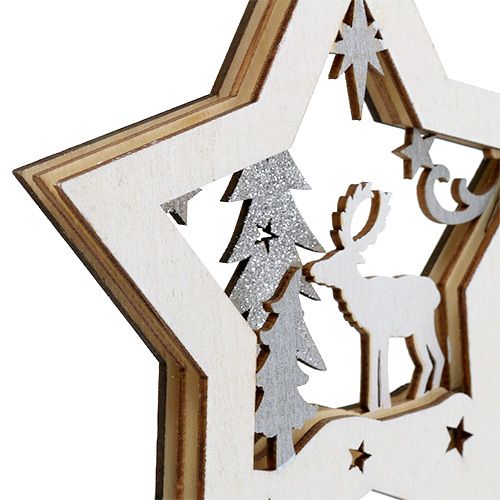 Article Suspension Étoile en bois avec motif 15cm 3pcs