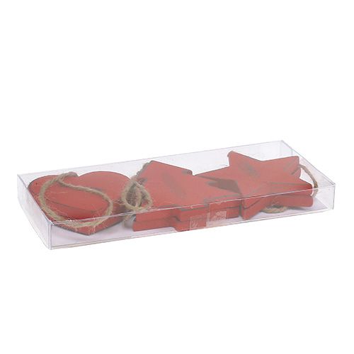 Floristik24 Cintre en bois étoile, coeur, sapin de Noël rouge 6pcs