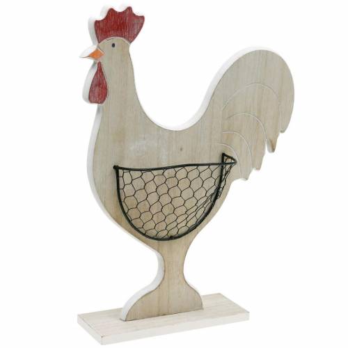 Floristik24 Coq en bois avec panier, décoration de Pâques, figurine en bois pour la plantation, décoration de printemps, poulet décoratif