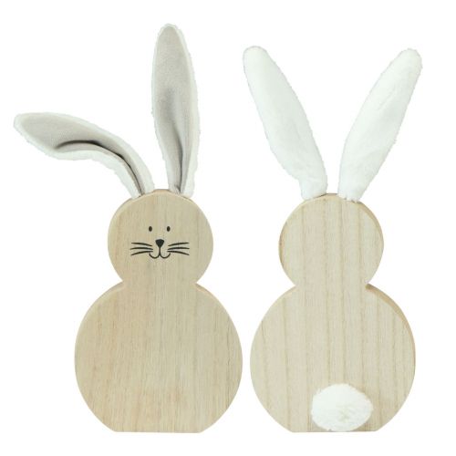 Article Lapin en bois avec oreilles mobiles marron blanc 11,5×27cm 2 pcs