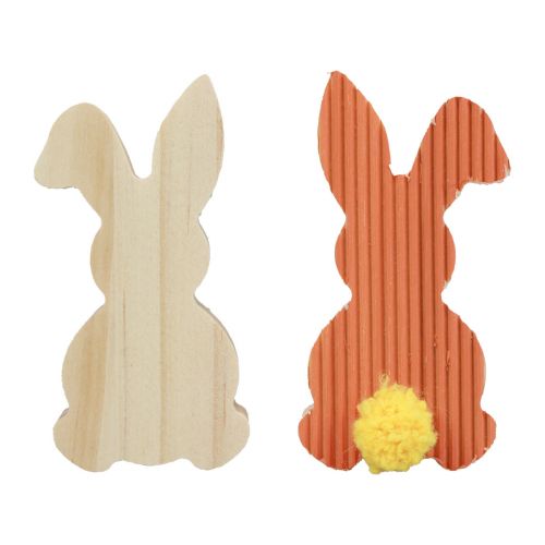 Article Lapins en bois lapins décoratifs décoration de Pâques jaune orange 4×8cm 6pcs