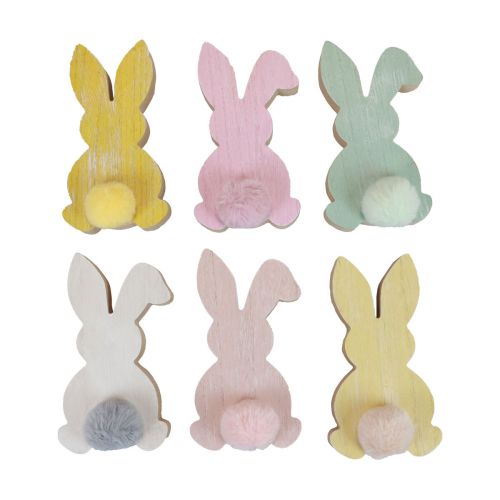 Lapins en bois lapins décoratifs décoration de Pâques bois pastel 8,5×16cm 6pcs
