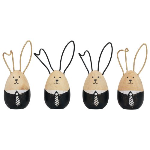 Oeufs de lapin en bois décoration de Pâques noir blanc Ø4,5cm 12cm 4pcs