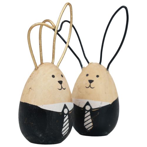 Article Lapins de Pâques lapins en bois oeufs décoration de Pâques noir blanc Ø4,5cm 12cm 4pcs