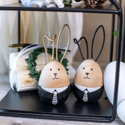 Oeufs de lapin en bois décoration de Pâques noir blanc Ø4,5cm 12cm 4pcs
