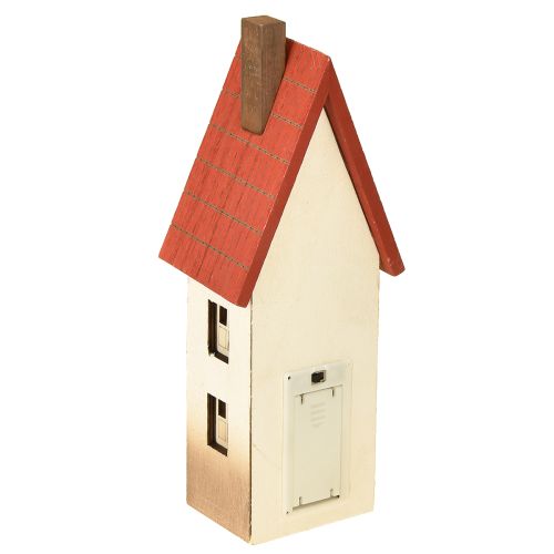 Article Décoration de maison en bois, maison lumineuse rouge naturel pour batterie 8,5 × 6,5 × 22 cm
