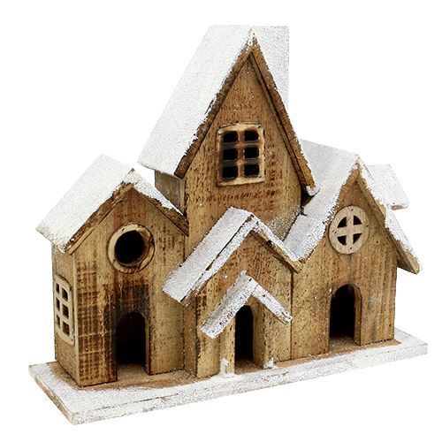 Floristik24 Maison en bois avec éclairage LED 34cm x 30cm nature, blanc