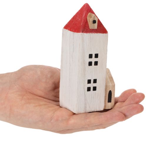 Set de maisons en bois décoratives rouges et blanches 13 cm, 6 pièces | Floristik24.fr