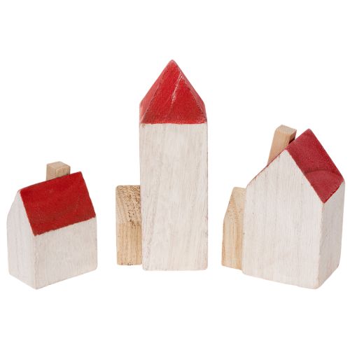 Set de maisons en bois décoratives rouges et blanches 13 cm, 6 pièces | Floristik24.fr
