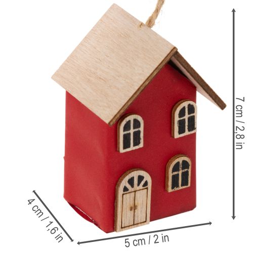 Set de 6 Maisons Suspendues Rouge en Bois Style Scandinave 7cm | Floristik24.fr