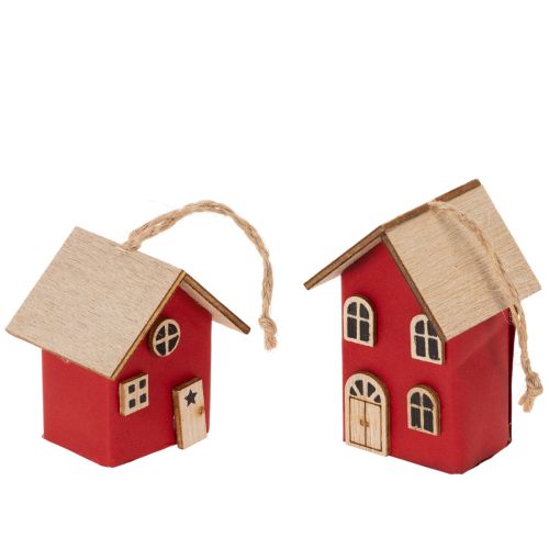 Set de 6 Maisons Suspendues Rouge en Bois Style Scandinave 7cm | Floristik24.fr