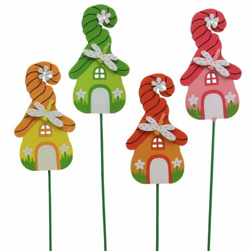 Floristik24 Bouchons à fleurs maison de gnome avec bâton couleurs assorties 5×9cm 16 pcs