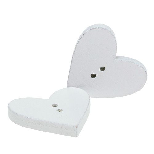 Floristik24 Boutons coeur en bois 2,5cm blanc 48 pcs