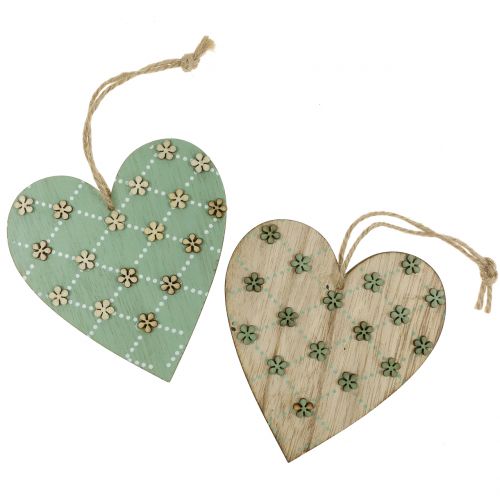 Floristik24 Coeur en bois à suspendre vert / naturel 10cm 4pcs