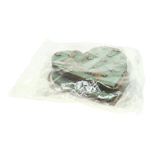 Floristik24 Coeur en bois à suspendre vert / naturel 10cm 4pcs