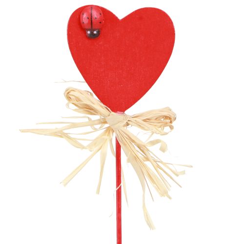 Floristik24 Bouchons décoratifs coeurs en bois coeurs avec coccinelles rouge 4cm 16 pcs