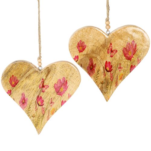Floristik24 Cœurs en bois à suspendre Motif fleurs roses H18cm 2pcs