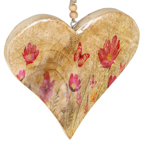 Article Cœurs en bois à suspendre Motif fleurs roses H18cm 2pcs